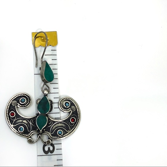 Boho batwing tribal stone statement long earrings - Picture 5 of 6